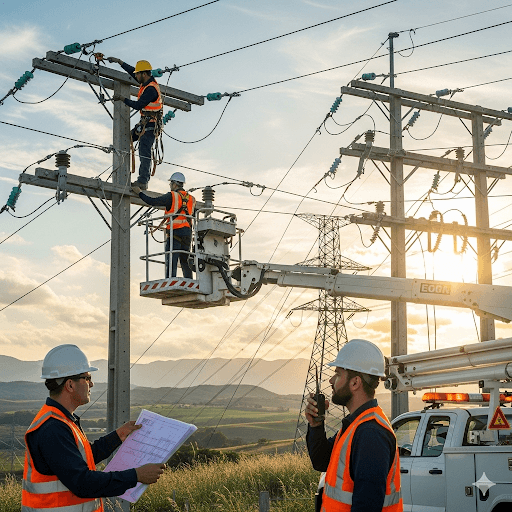 Професійний електрик європейської зовнішності встановлює внутрішню електропроводку
